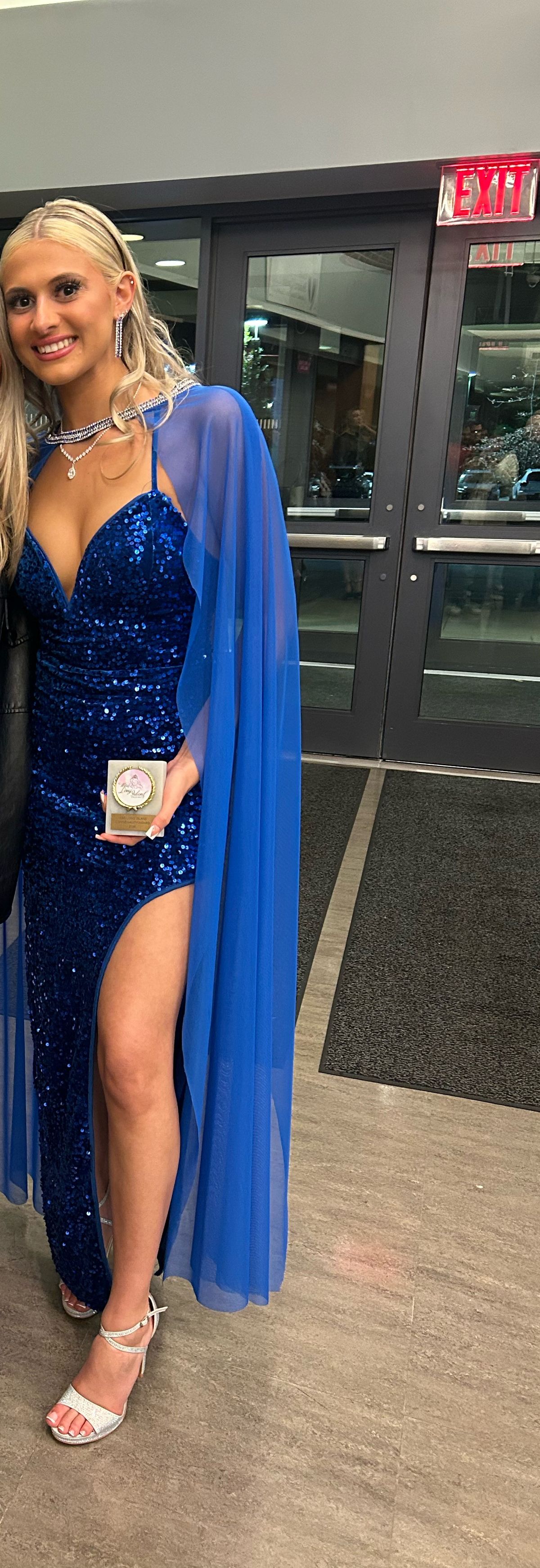 Custom Size S Prom Plunge Sheer Blue Mermaid Dress on Queenly
