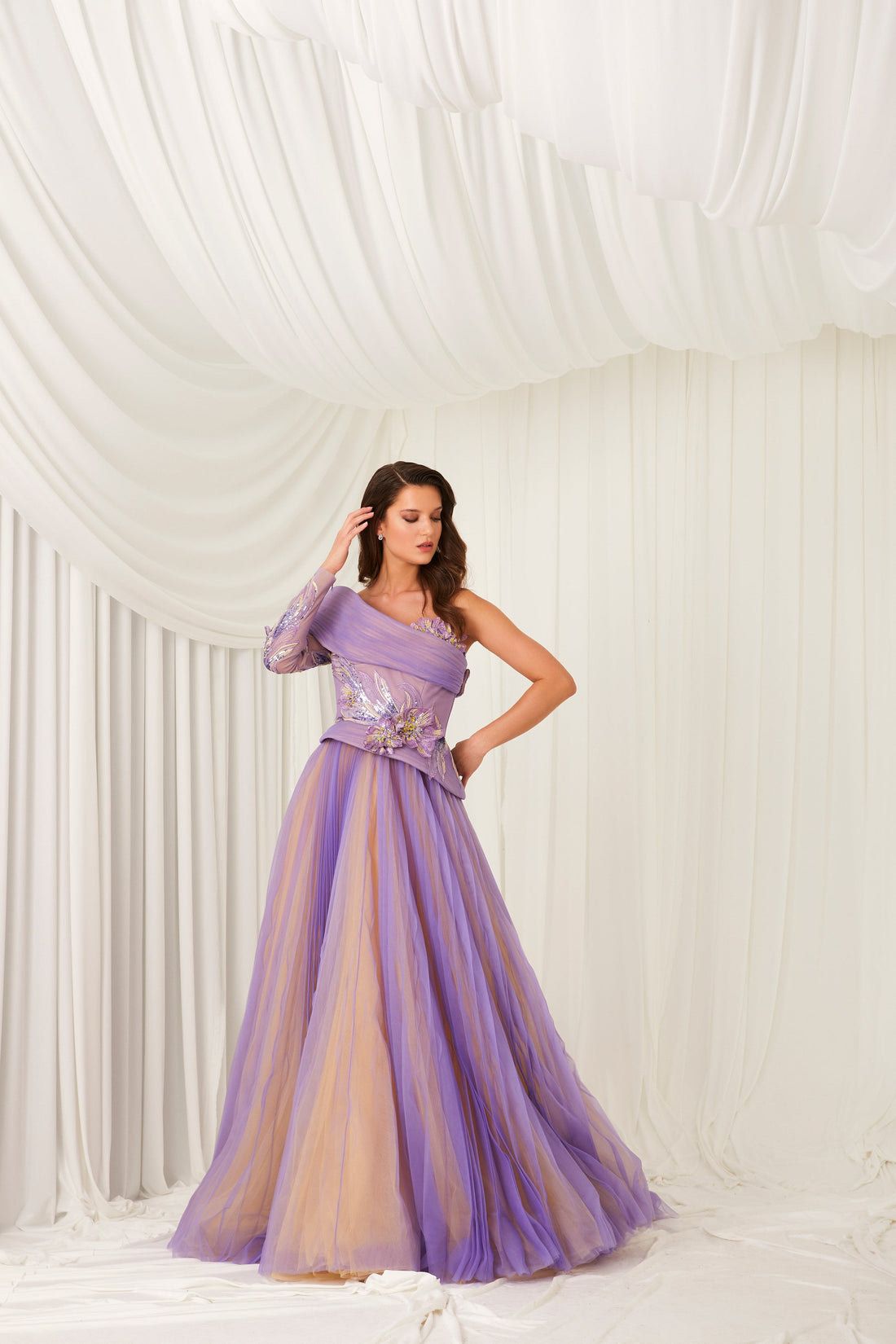 Style F02807 Fouad sarkis Size 8 Prom One Shoulder Purple Dress With Train on Queenly