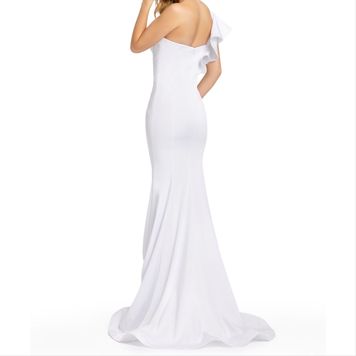 Style 67156 Mac Duggal Size 8 One Shoulder Satin White Floor Length Maxi on Queenly