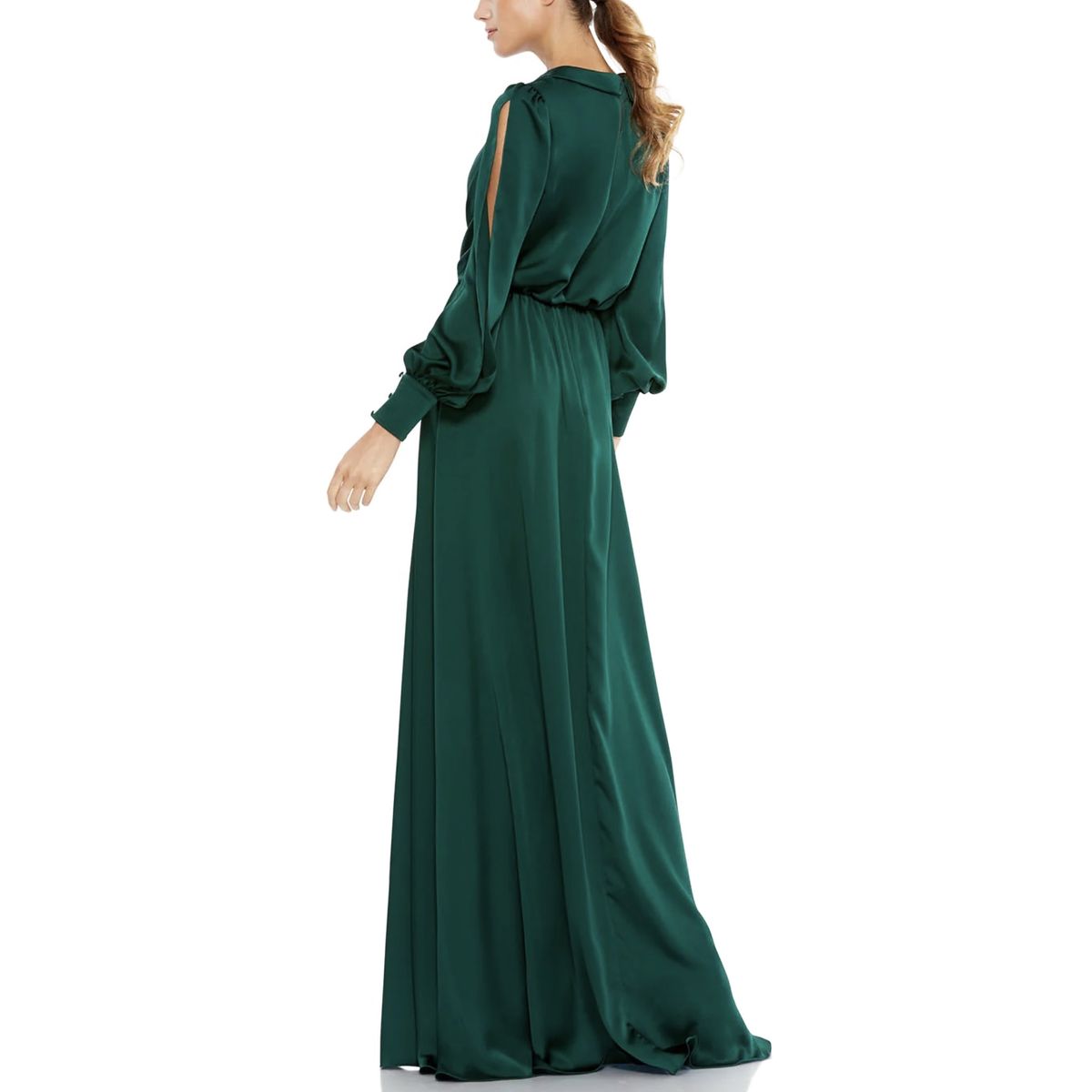 Style 49146 Mac Duggal Size 2 Long Sleeve Emerald Green Side Slit Dress on Queenly