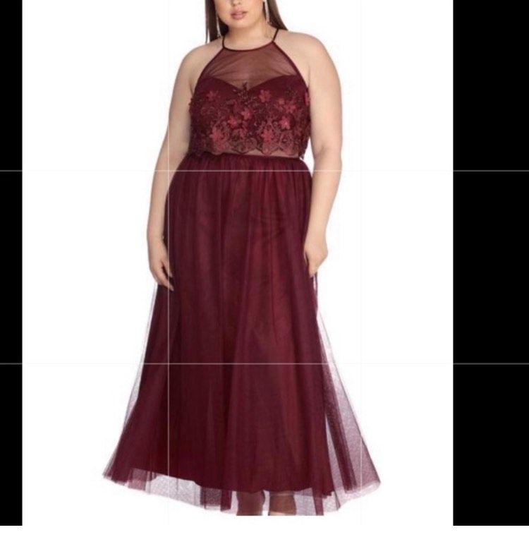 Windsor Plus Size 20 High Neck Red A-line Dress on Queenly