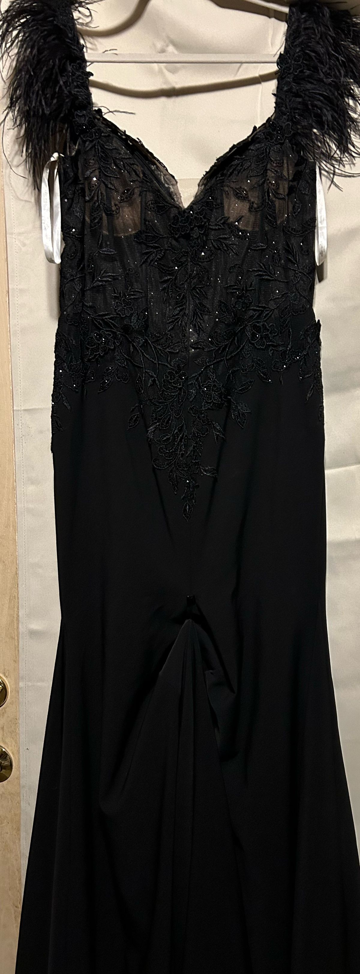 Size 14 Prom Cap Sleeve Black Side Slit Dress on Queenly