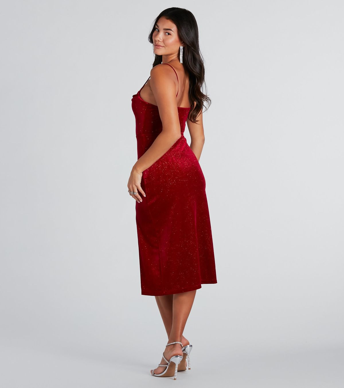 Style 05101-2895 Windsor Size XS Wedding Guest Velvet Red Side Slit Dress on Queenly