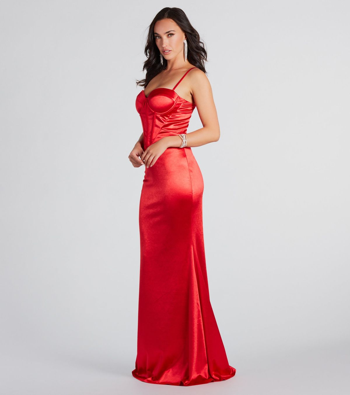 Style 05002-7671 Windsor Size L Bridesmaid Satin Red Mermaid Dress on Queenly