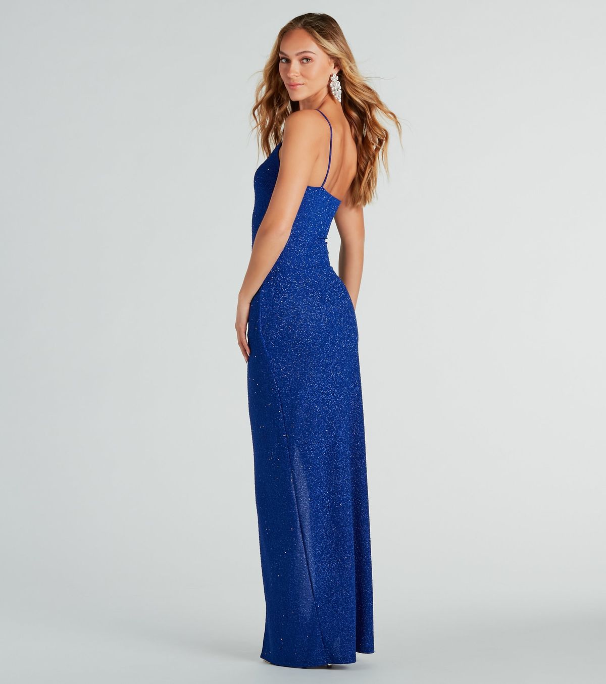 Style 05002-7613 Windsor Size L Bridesmaid One Shoulder Blue Side Slit Dress on Queenly