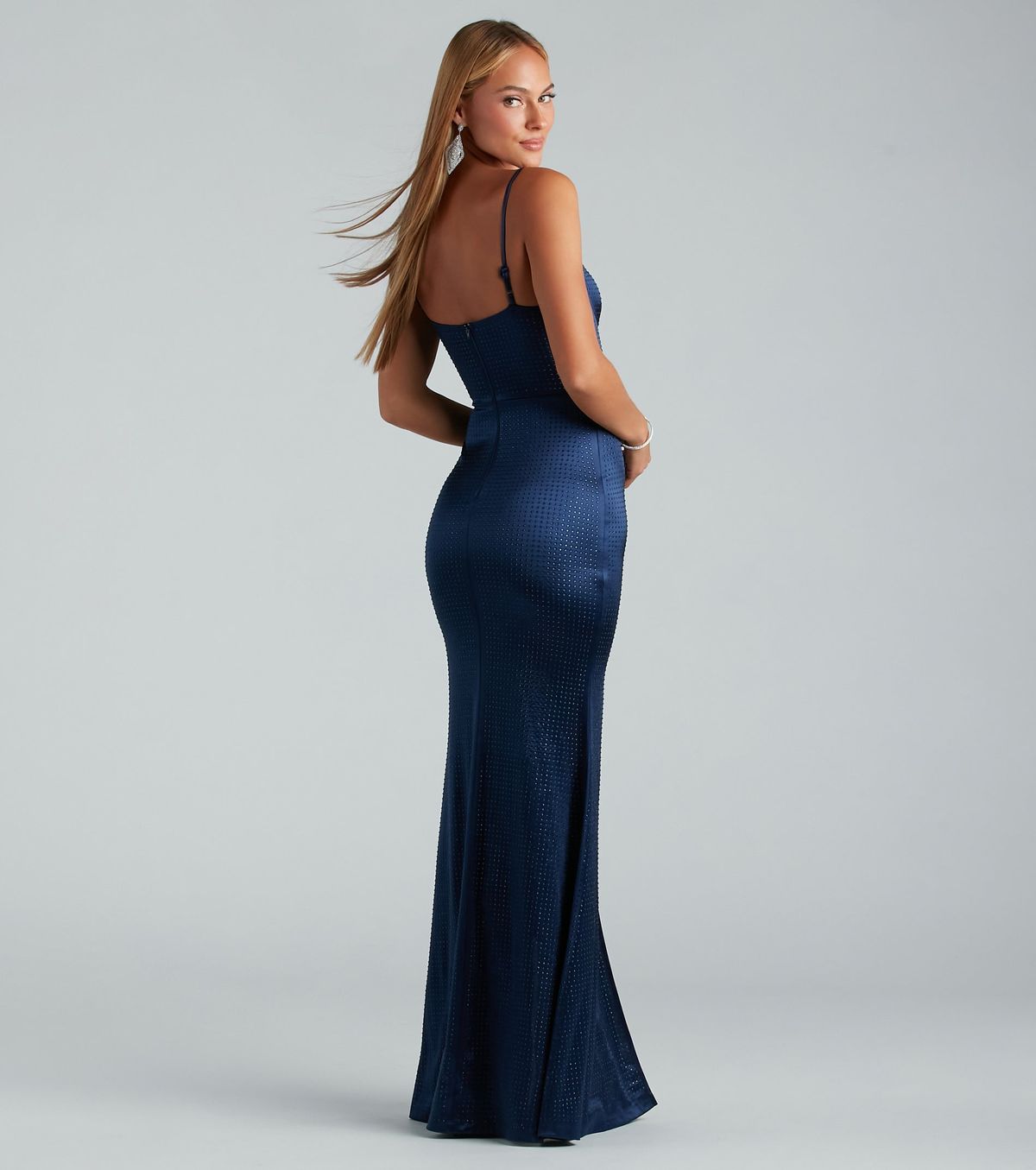 Style 05002-7693 Windsor Size S Prom Sequined Blue Side Slit Dress on Queenly