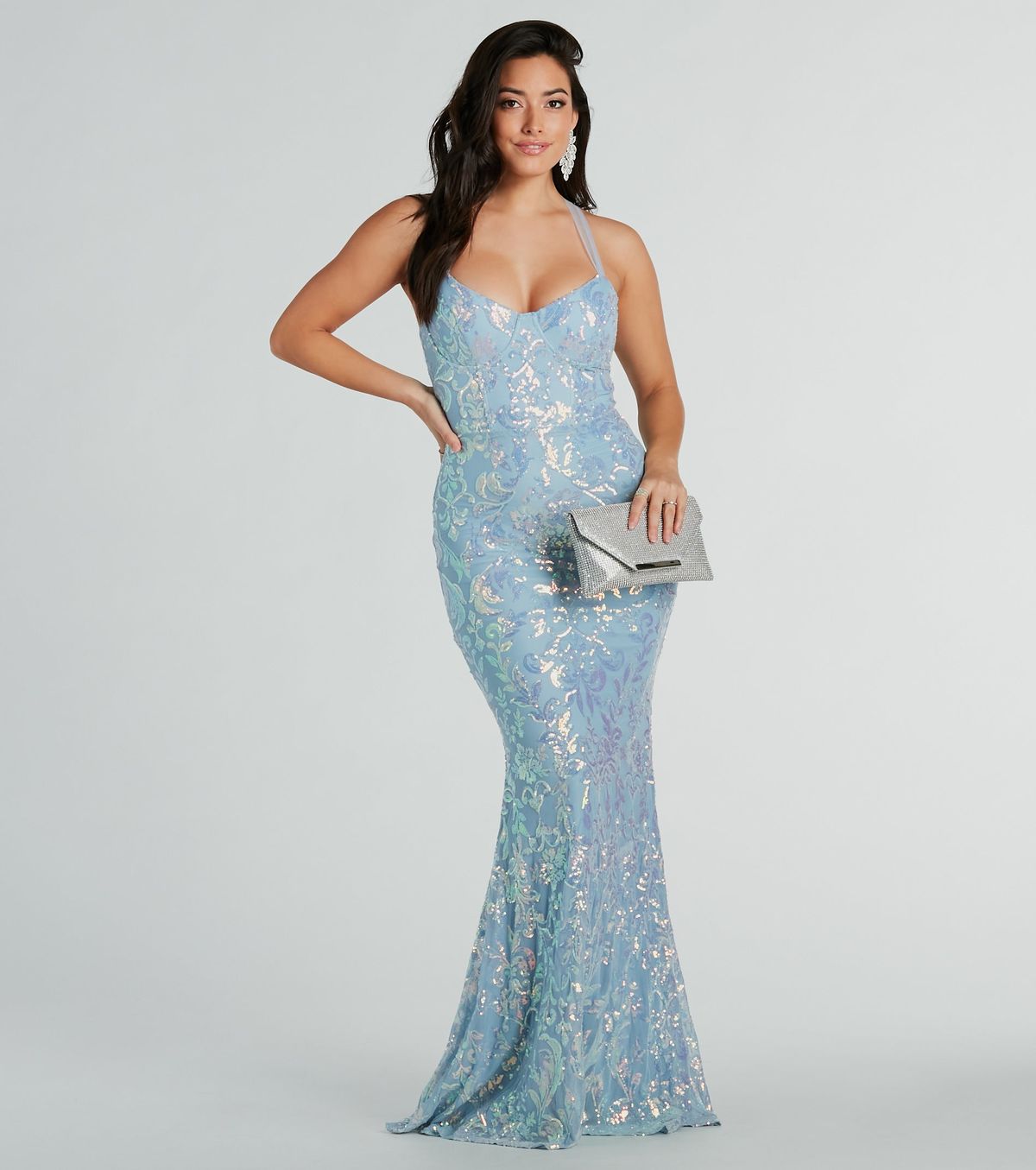 Style 05002-7941 Windsor Size XS Prom Sheer Blue Mermaid Dress on Queenly