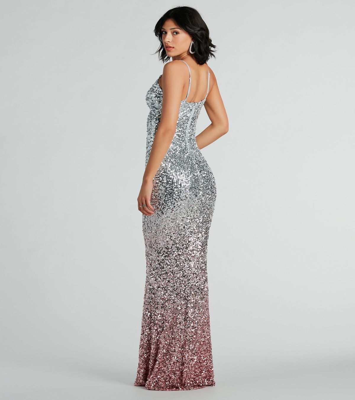Style 05002-7858 Windsor Size XS Prom Sheer Silver Mermaid Dress on Queenly