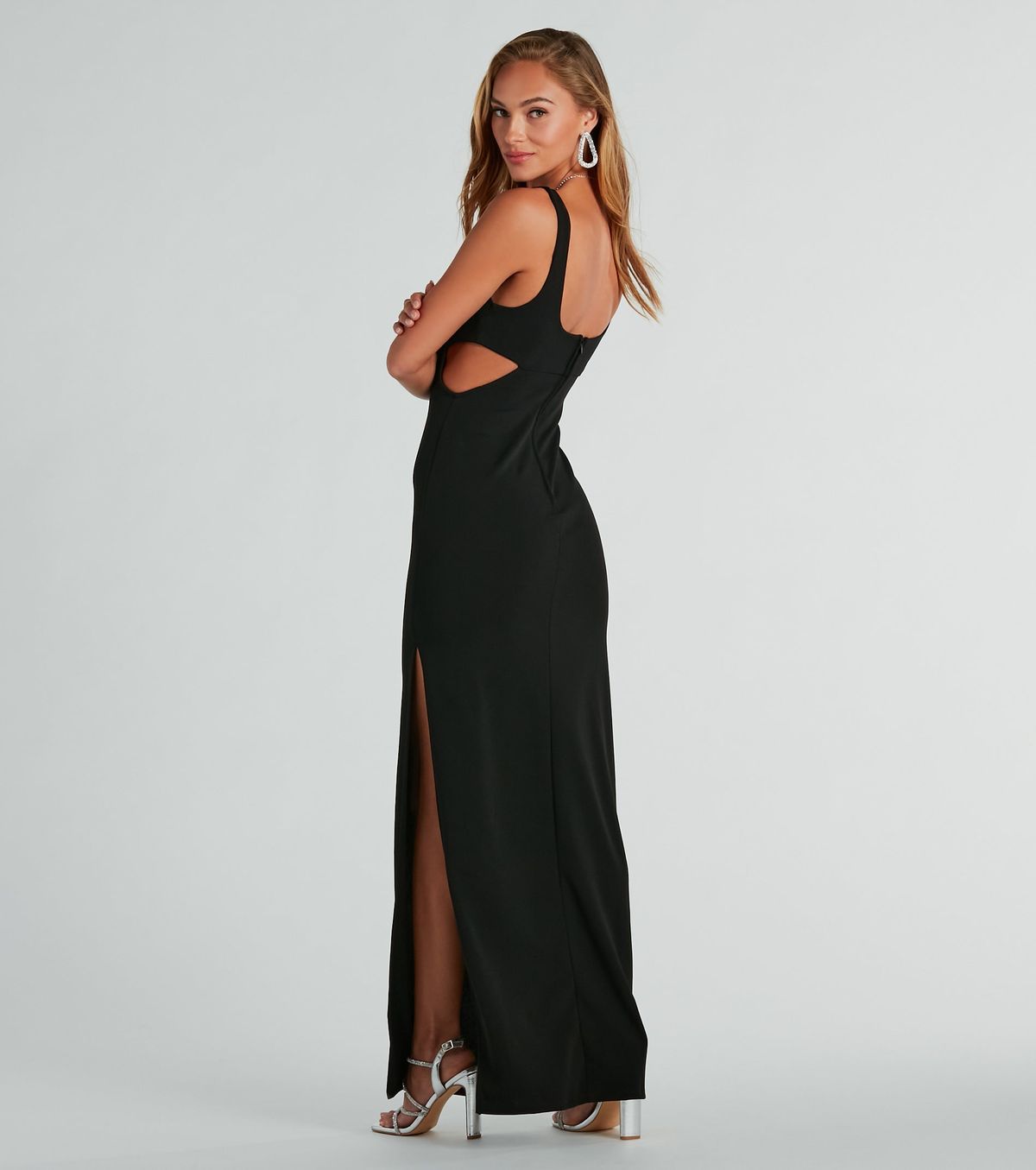 Style 05002-8048 Windsor Size L Bridesmaid Sequined Black Side Slit Dress on Queenly
