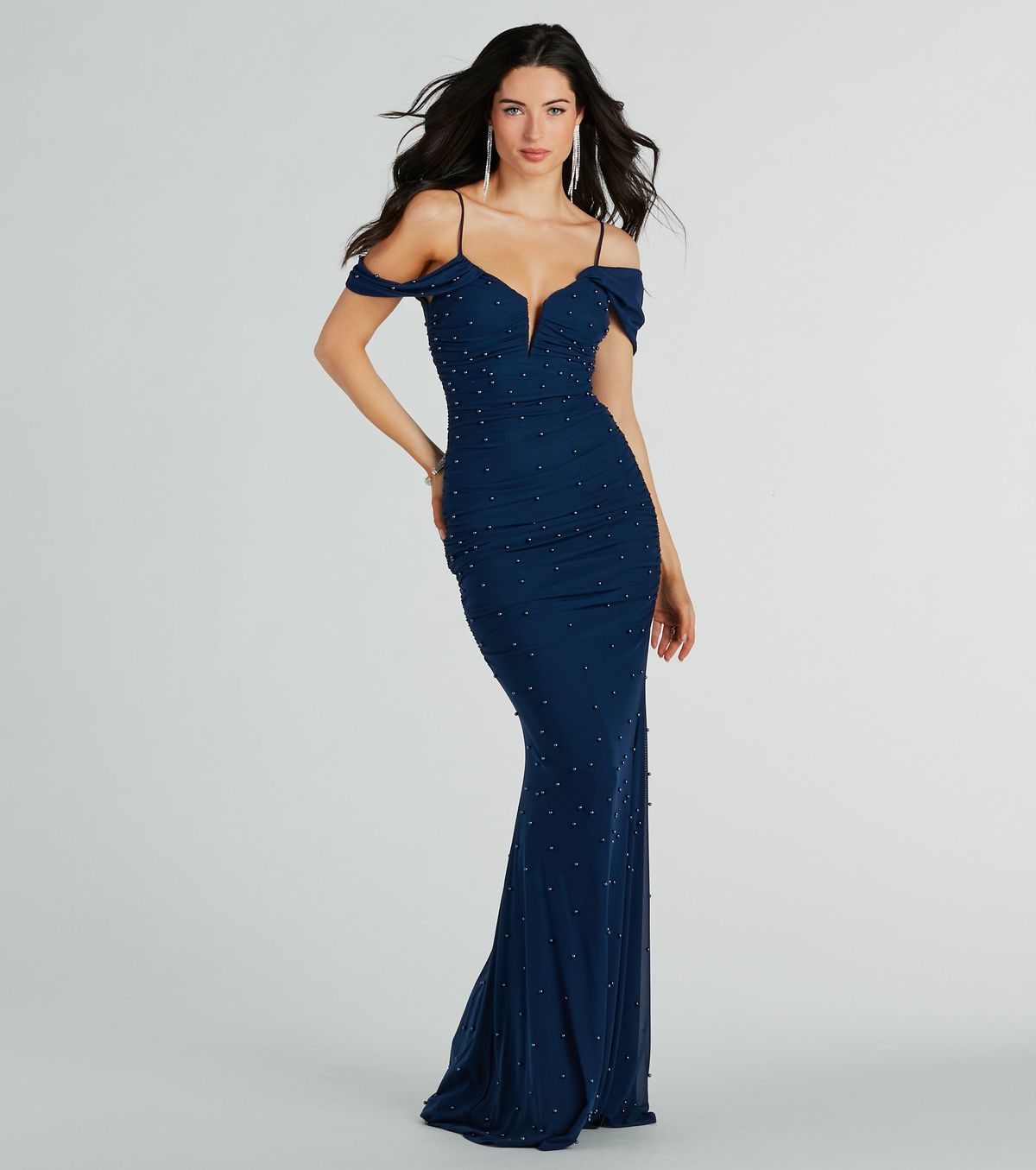 Style 05002-8179 Windsor Size S Bridesmaid Sequined Blue Mermaid Dress on Queenly