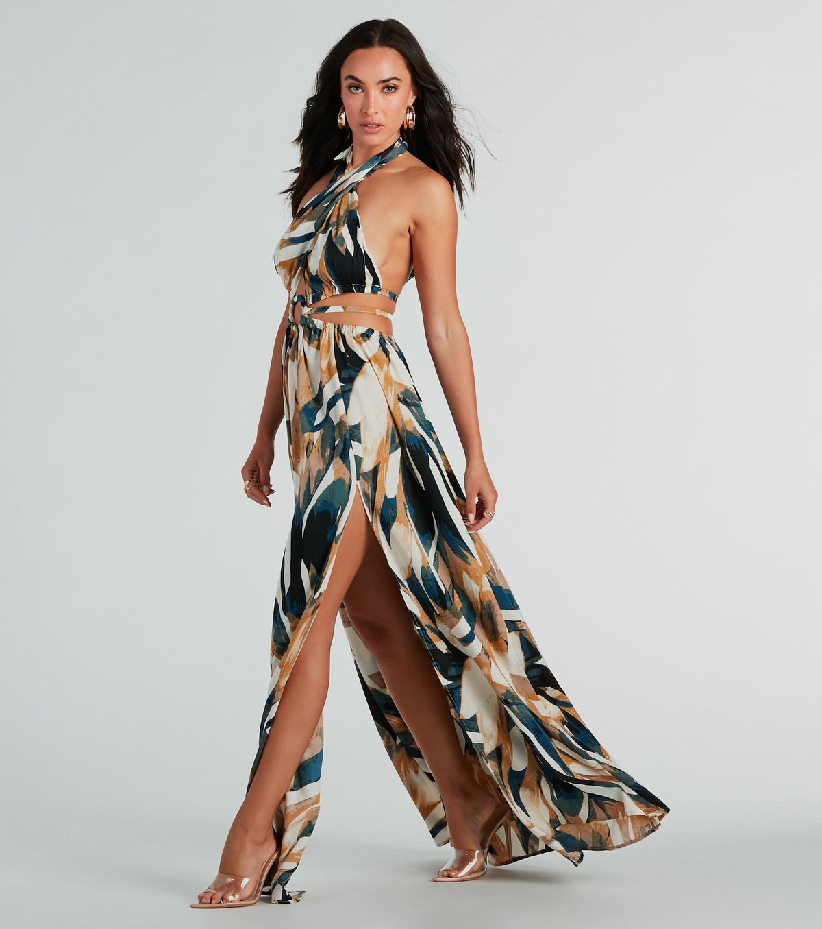 Style 05102-5356 Windsor Size S Prom Plunge Multicolor Side Slit Dress on Queenly