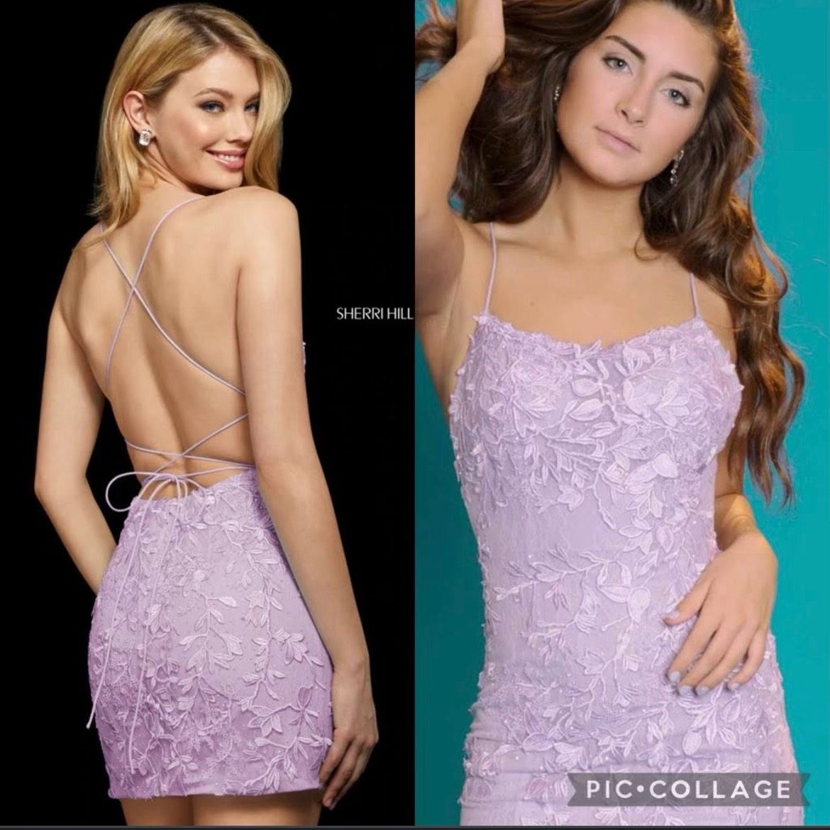 Style 53151 Sherri Hill Size 6 Homecoming Plunge Purple Cocktail Dress on Queenly
