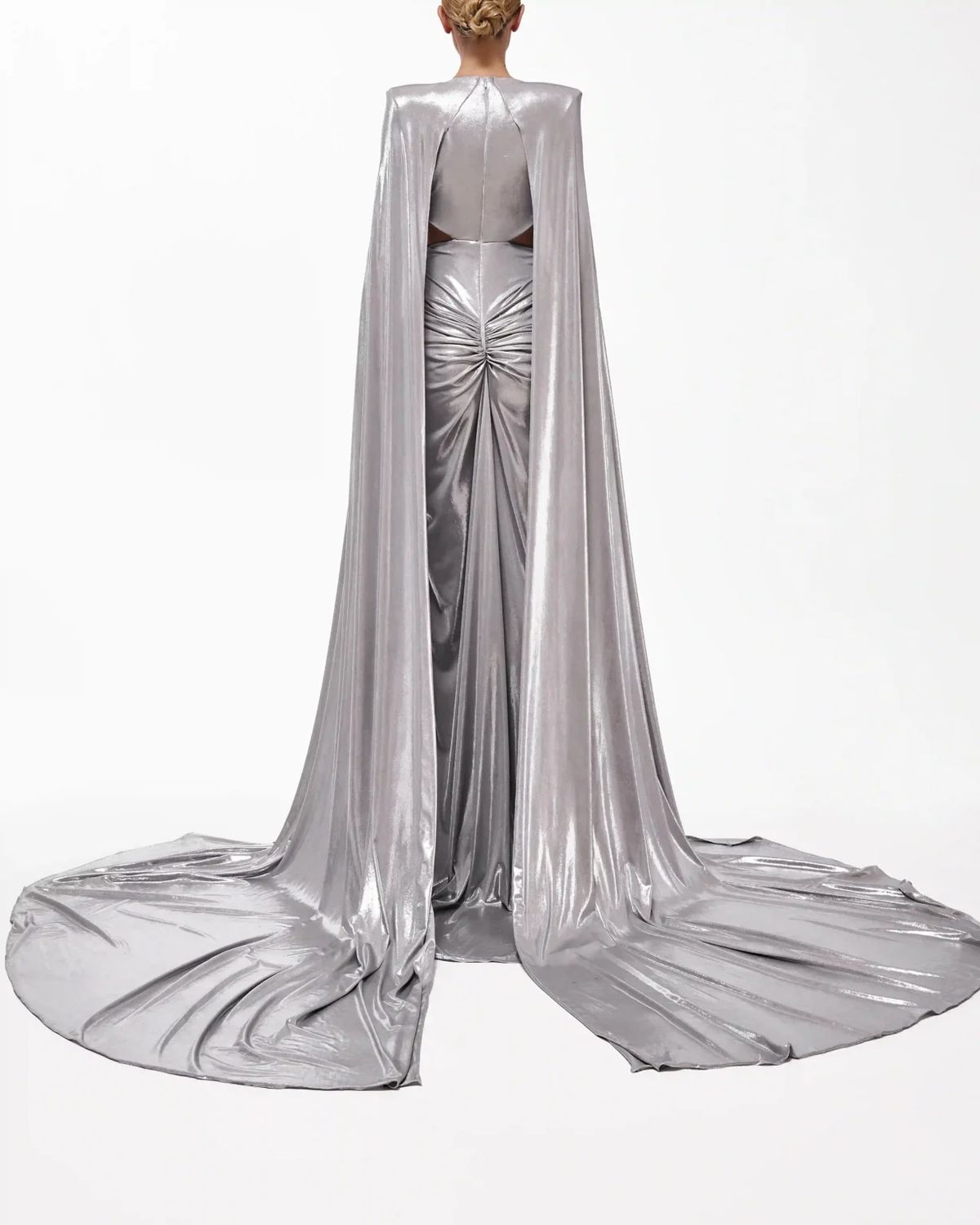 Style metallic-majesty-24-4 Valdrin Sahiti Size XS Pageant Silver Side Slit Dress on Queenly