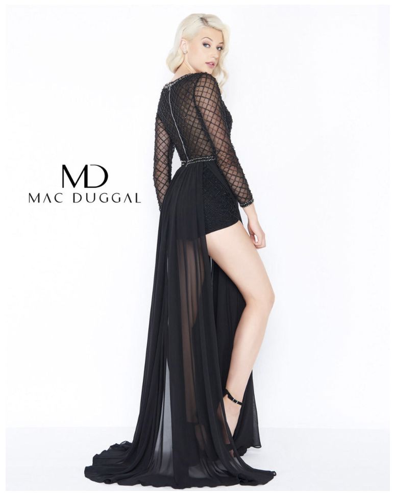 Style 50430M Mac Duggal Size 0 Black Dress With Train on Queenly
