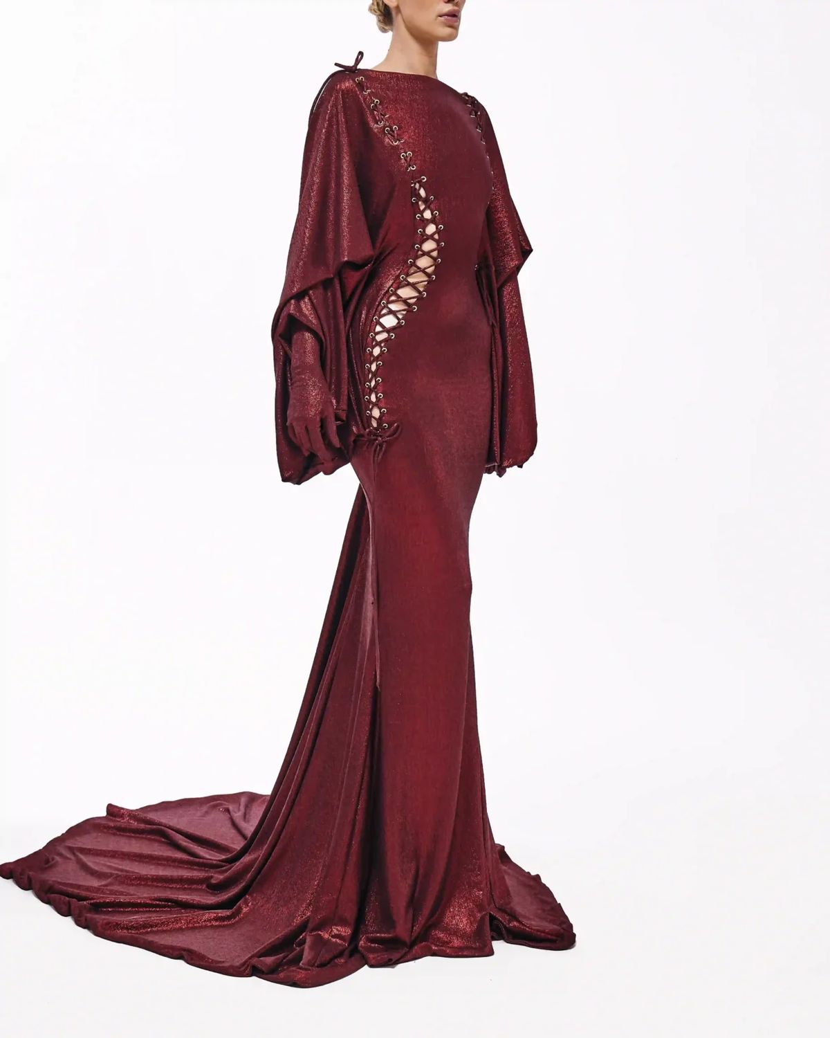 Style metallic-majesty-24-15 Valdrin Sahiti Size M Pageant Red Mermaid Dress on Queenly