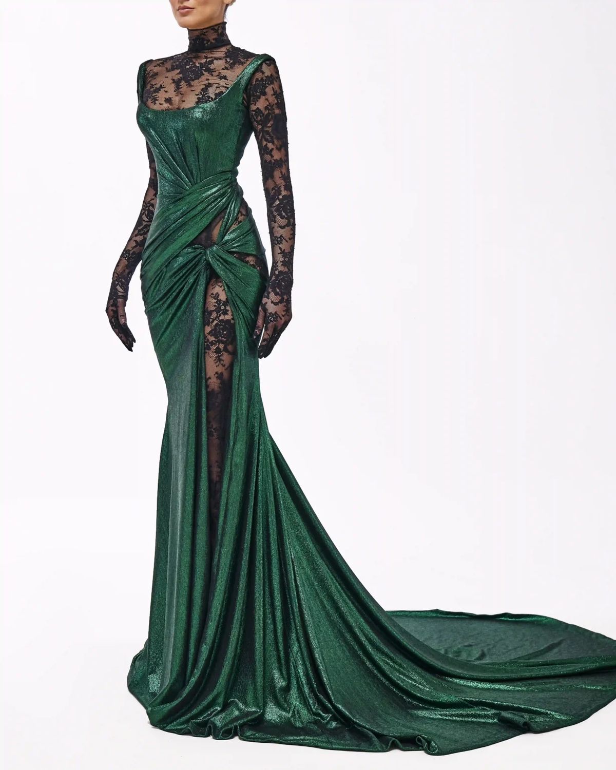 Style metallic-majesty-24-24 Valdrin Sahiti Size S Pageant Green Side Slit Dress on Queenly