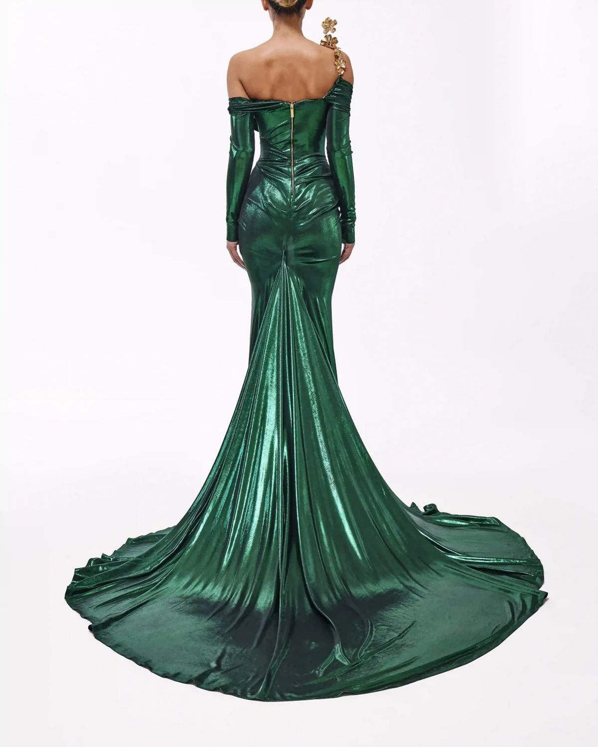 Style metallic-majesty-24-25 Valdrin Sahiti Size L Pageant Green Mermaid Dress on Queenly