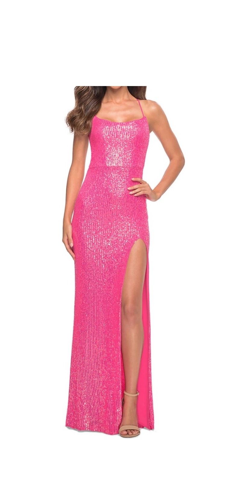 La Femme Size 4 Prom Sequined Hot Pink Side Slit Dress on Queenly