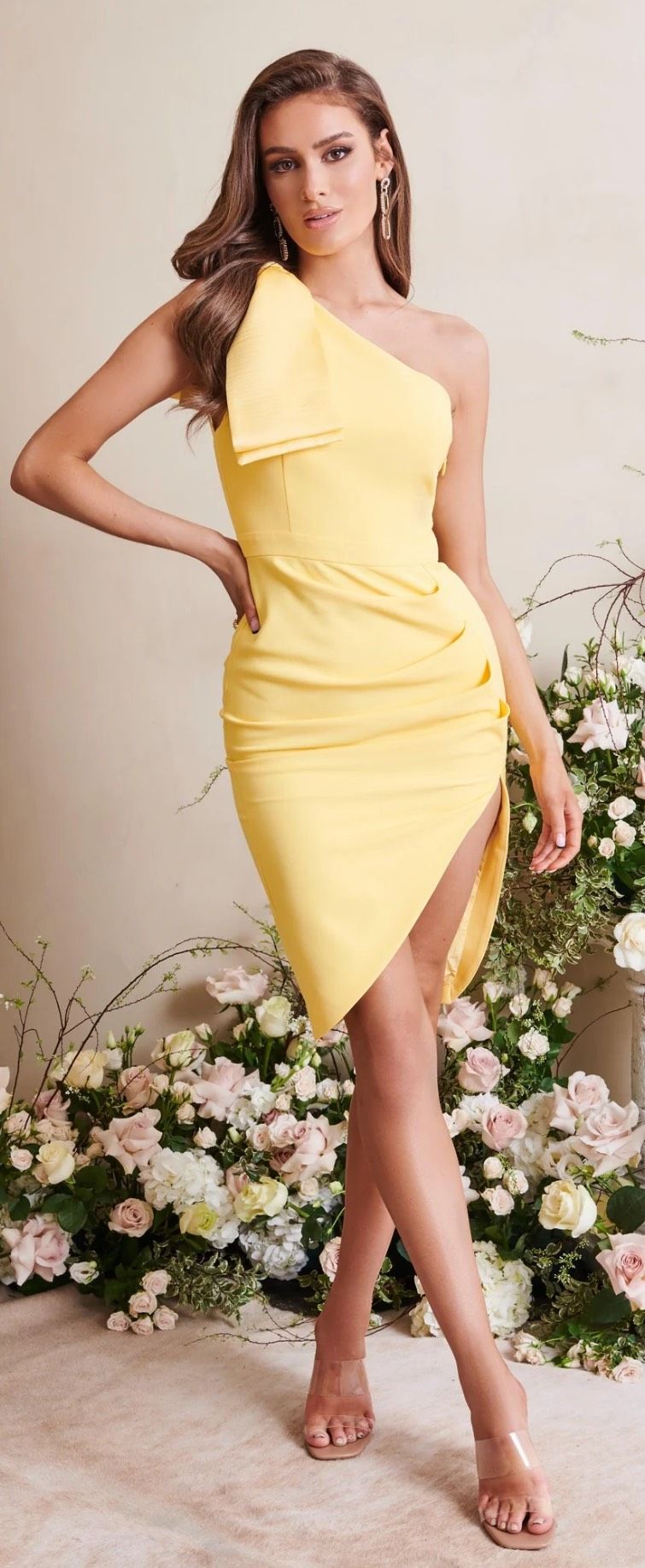 Style Lillian Lavish Alice Size 6 Homecoming One Shoulder Yellow Cocktail Dress on Queenly