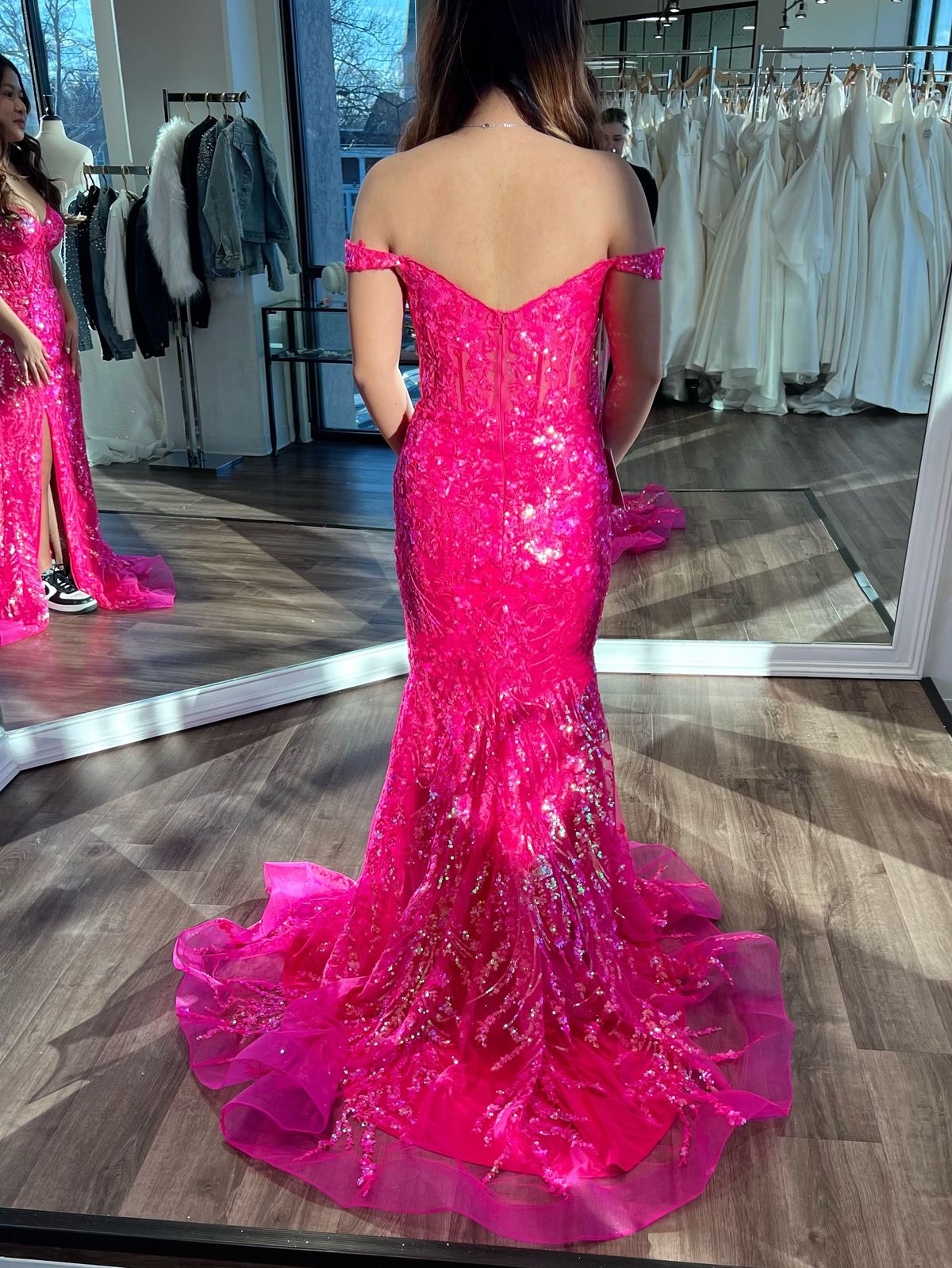 Sherri Hill Size 4 Prom Off The Shoulder Pink Side Slit Dress on Queenly