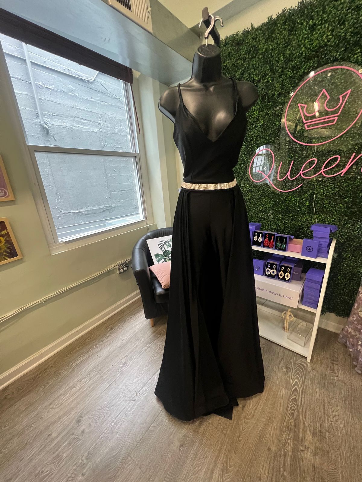 Style 20029 Custom Size 8 Pageant Plunge Black Formal Jumpsuit on Queenly
