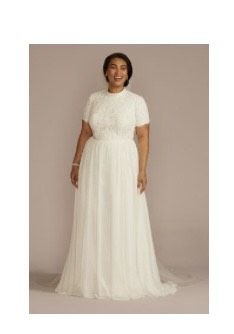 Plus Size 24 Wedding High Neck Lace White A-line Dress on Queenly