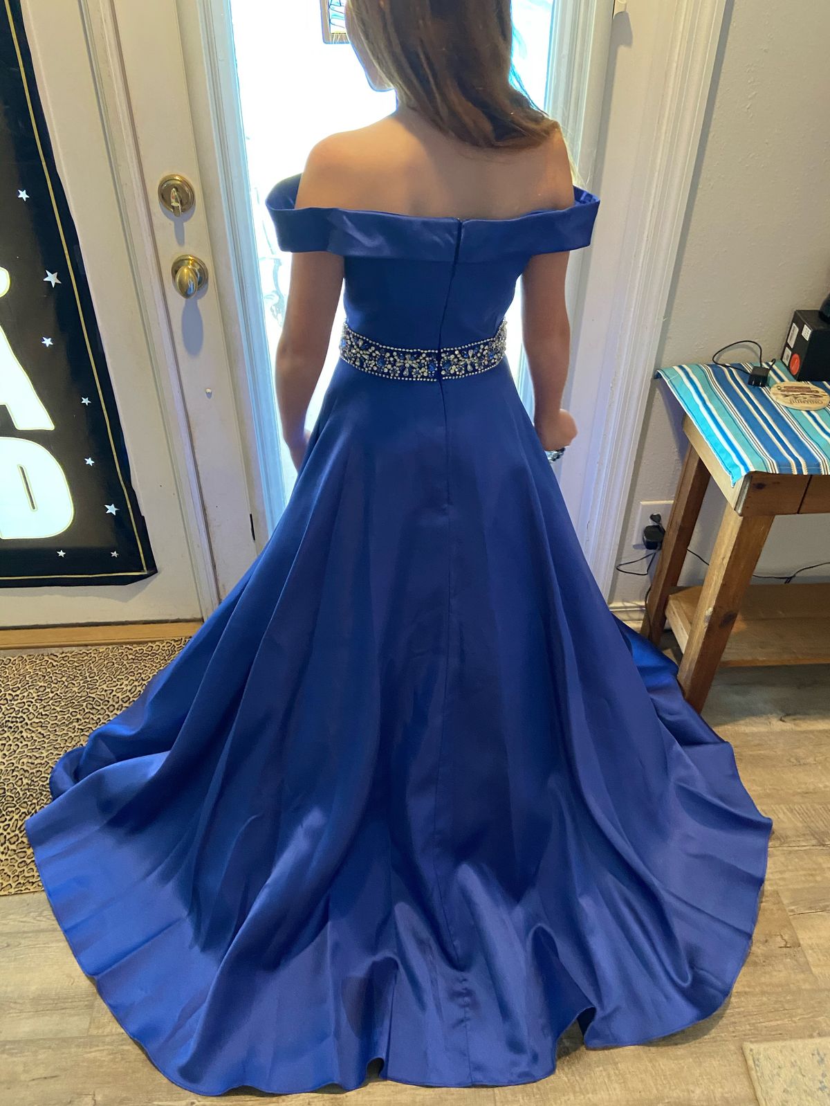 Alyce Paris Size 00 Off The Shoulder Blue Ball Gown on Queenly