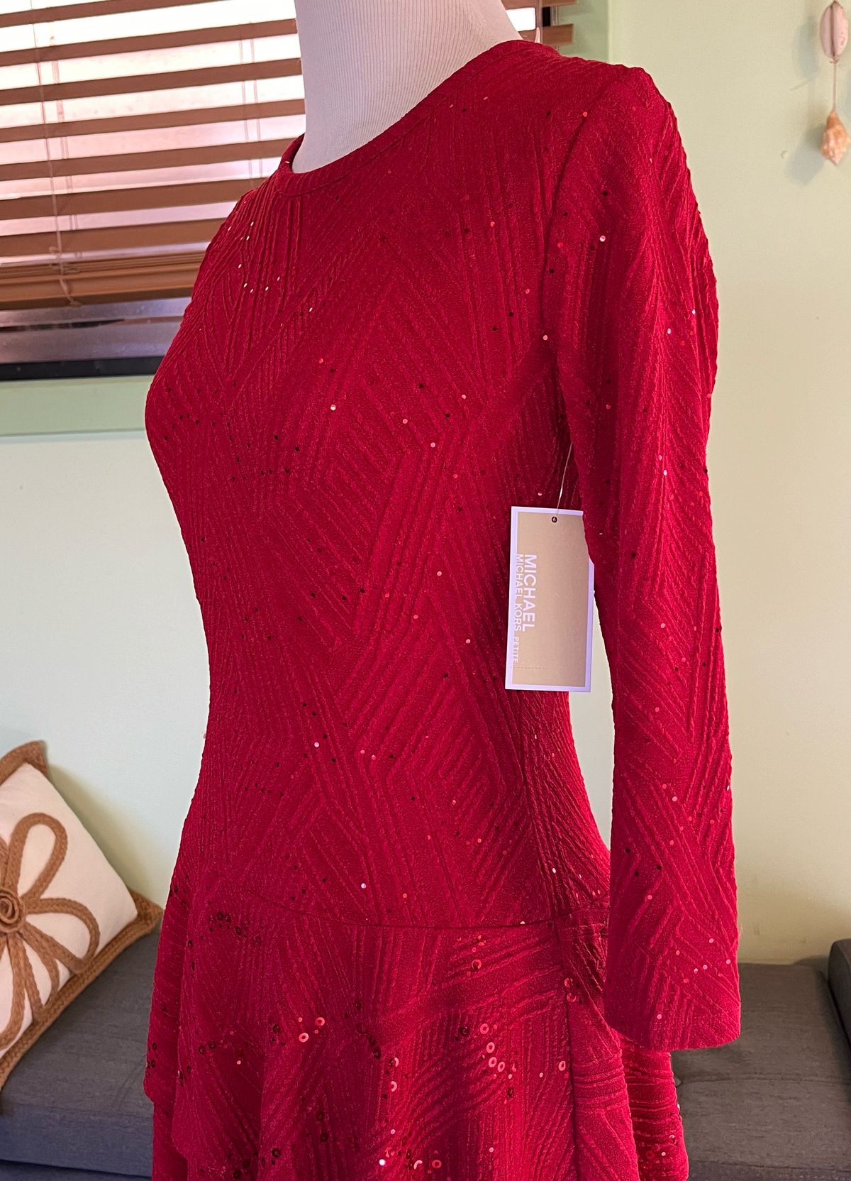 Michael Kors Size XS Long Sleeve Red A-line Dress on Queenly