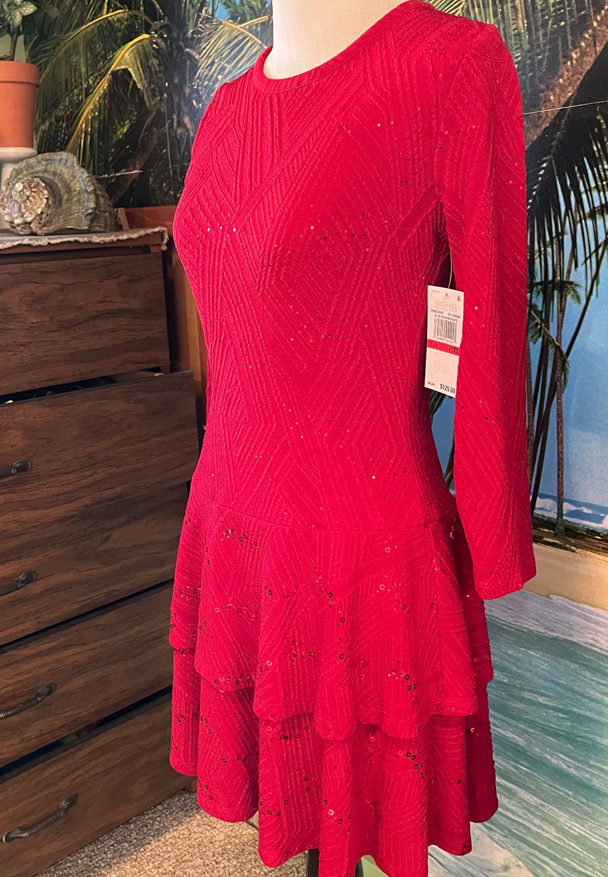 Michael Kors Size XS Long Sleeve Red A-line Dress on Queenly