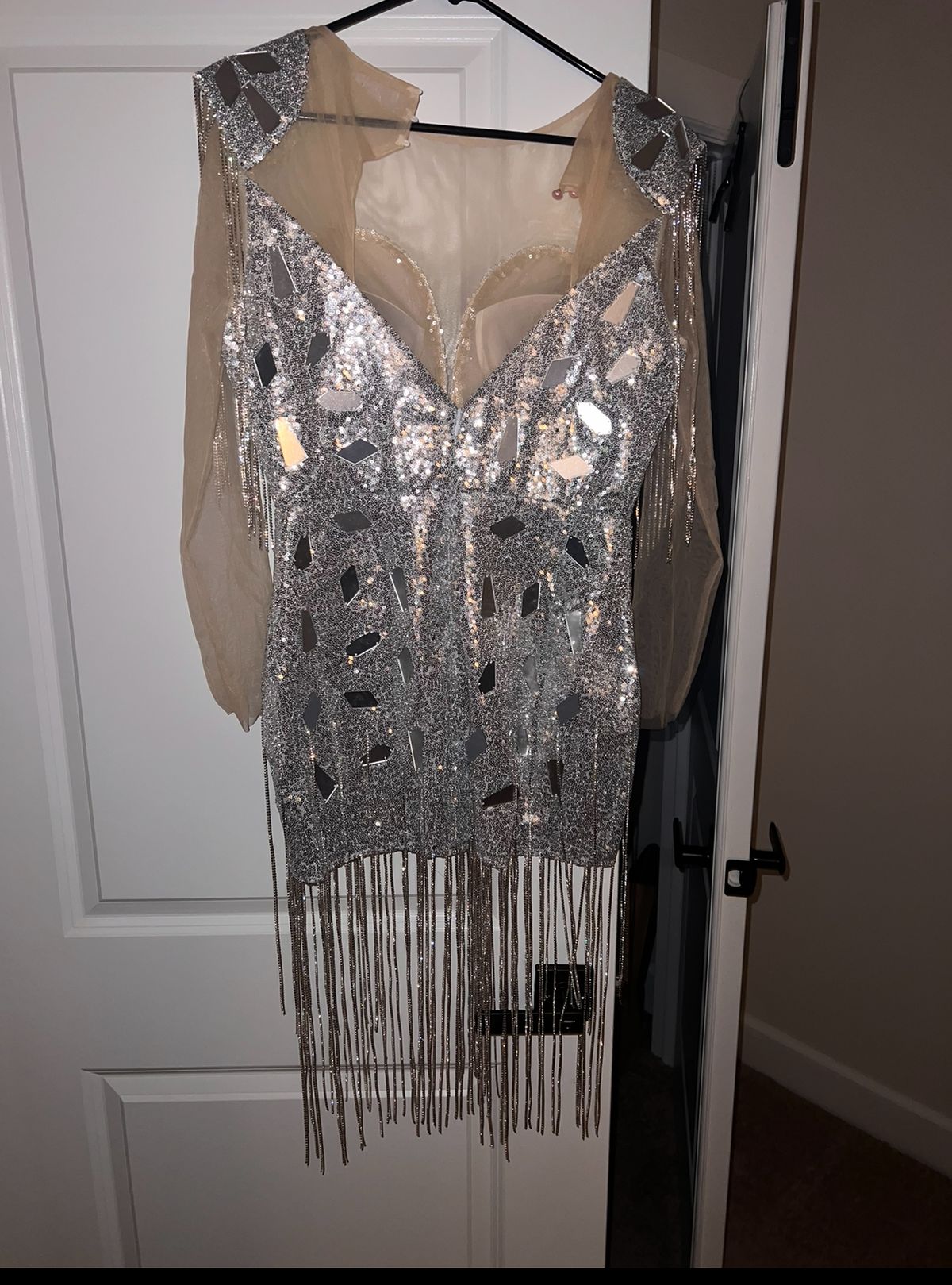 Size 8 Sheer Silver Cocktail Dress on Queenly