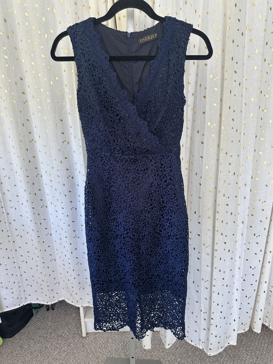 OSERJEP Size S Wedding Guest Lace Blue Cocktail Dress on Queenly