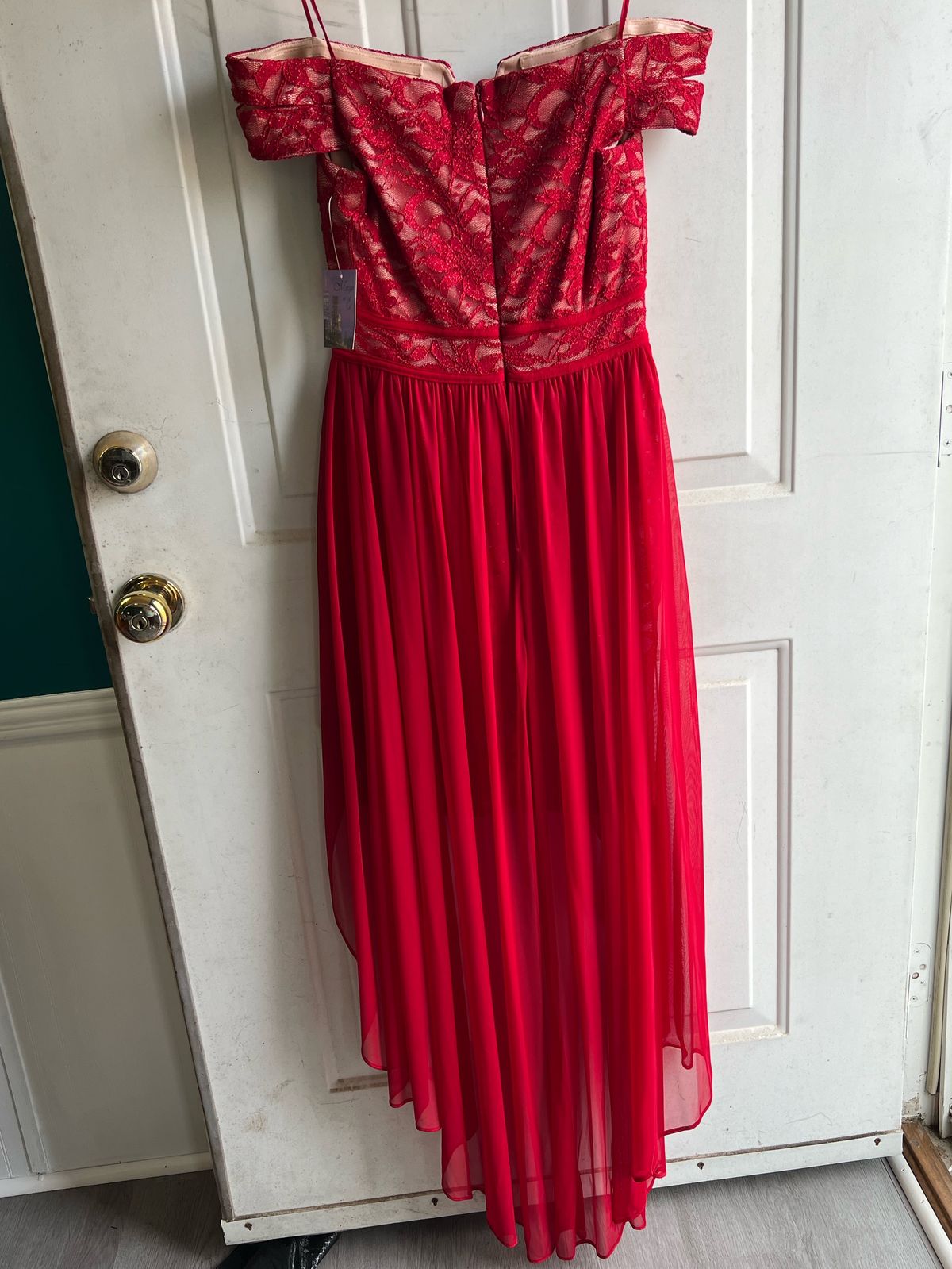 Style 12671 Morgan and Co Size 2 Off The Shoulder Red Cocktail Dress on Queenly