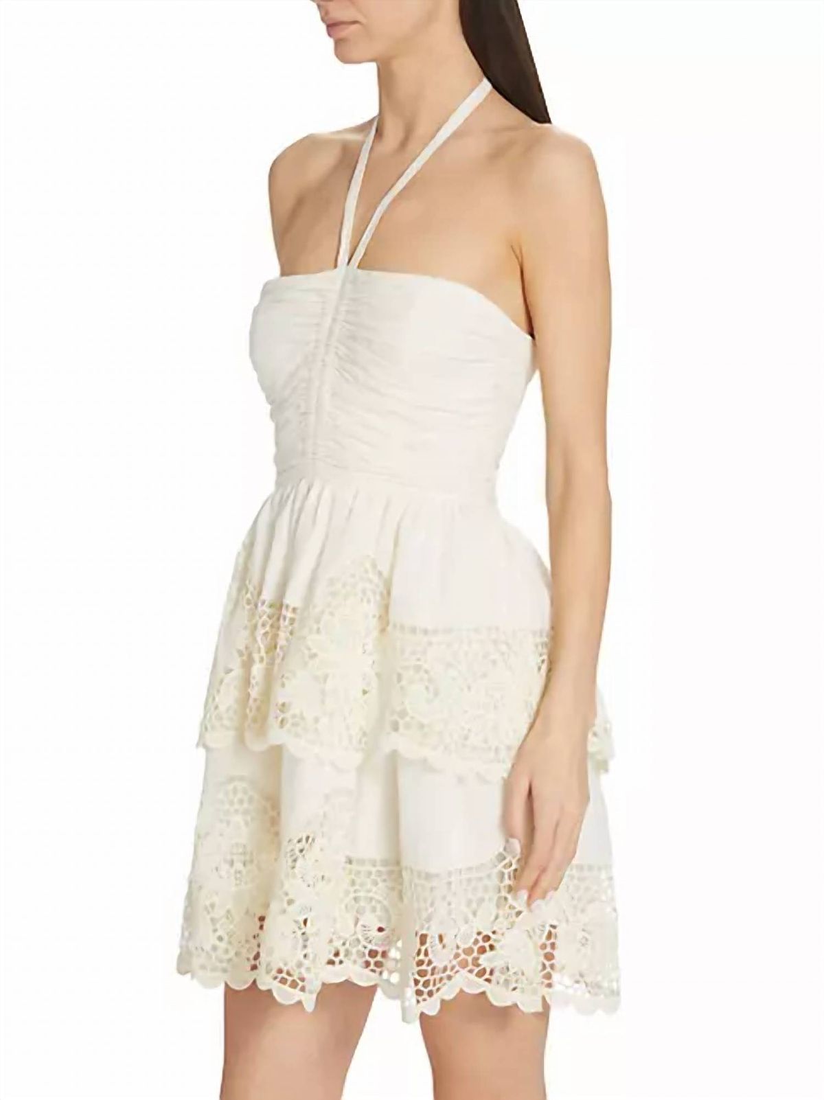 Style 1-2013625972-1498 Ulla Johnson Size 4 Pageant Halter Lace White Cocktail Dress on Queenly