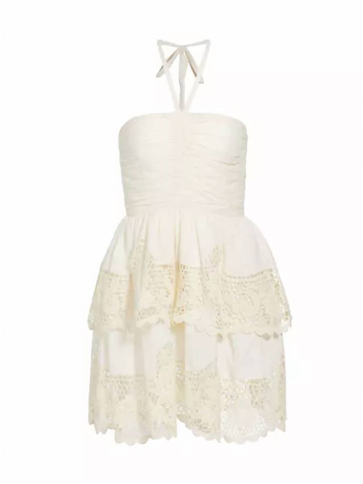 Style 1-2013625972-1498 Ulla Johnson Size 4 Pageant Halter Lace White Cocktail Dress on Queenly