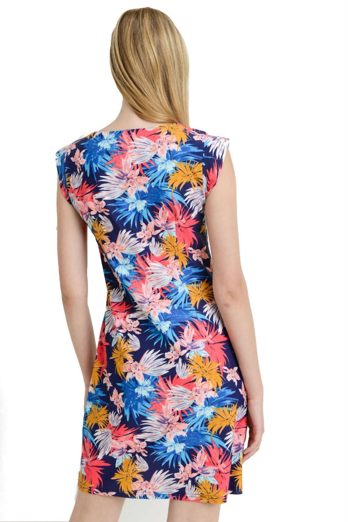 Style 1-2619005044-2791 Aryeh Size L Cap Sleeve Floral Navy Multicolor Cocktail Dress on Queenly