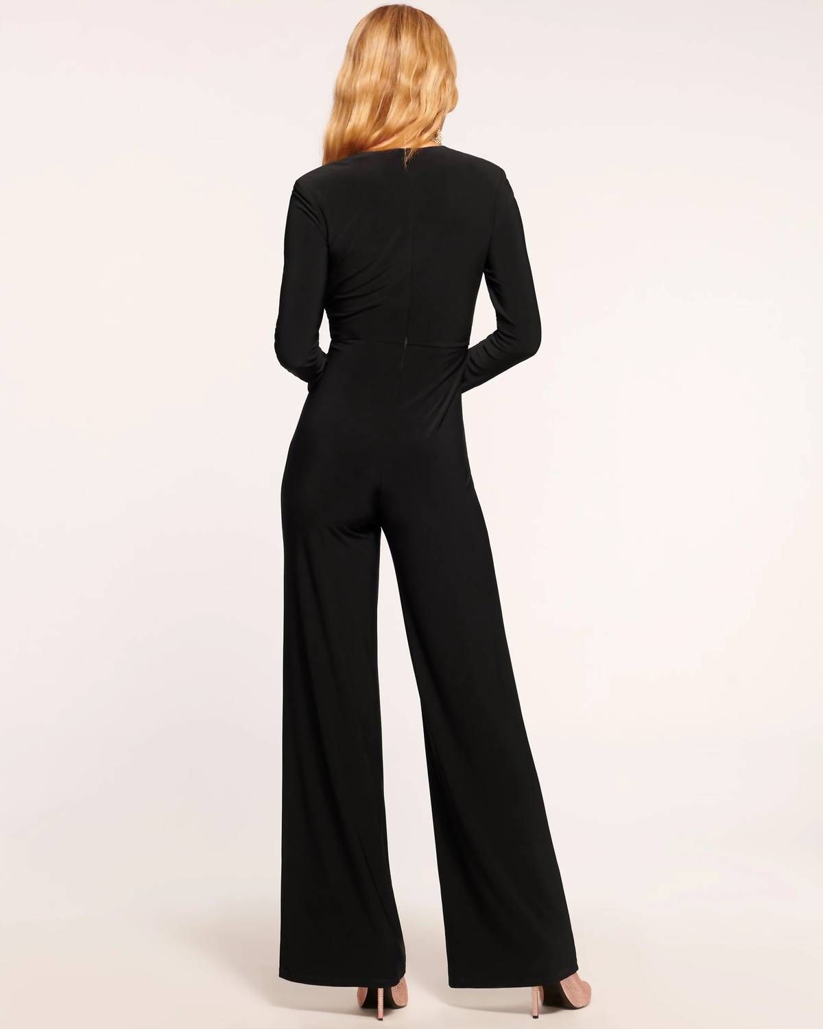 Style 1-2927709488-1498 Ramy Brook Size 4 Sequined Black Formal Jumpsuit on Queenly