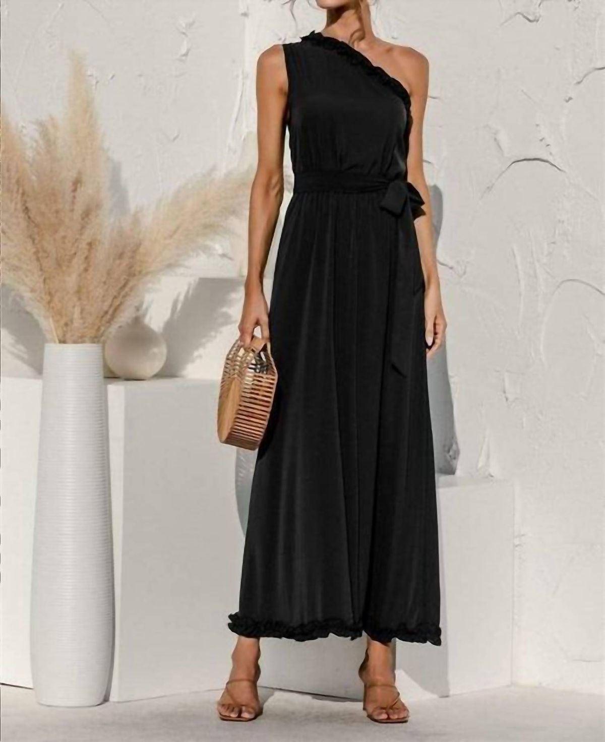 Style 1-3509045823-3011 Anna-Kaci Size M Wedding Guest One Shoulder Black Floor Length Maxi on Queenly