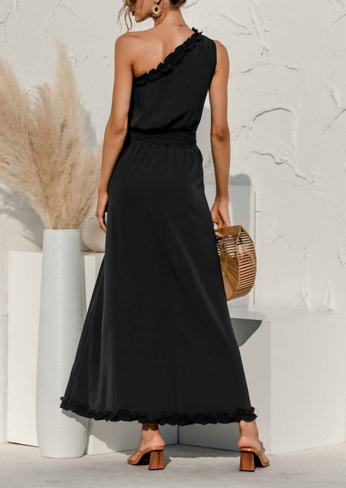 Style 1-3509045823-3011 Anna-Kaci Size M Wedding Guest One Shoulder Black Floor Length Maxi on Queenly