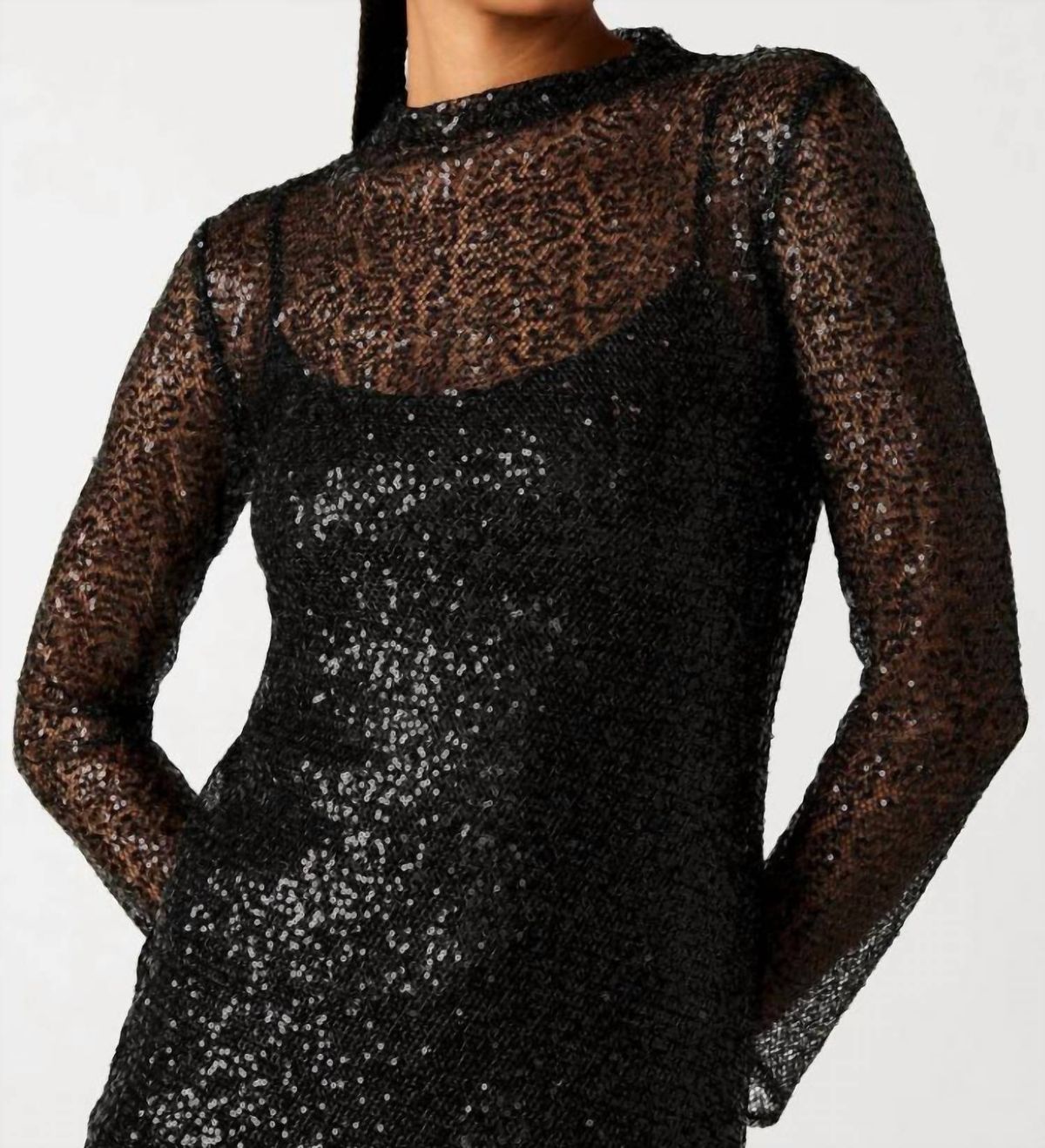 Style 1-3520076214-3855 STEVE MADDEN Size XS Long Sleeve Sheer Black Cocktail Dress on Queenly