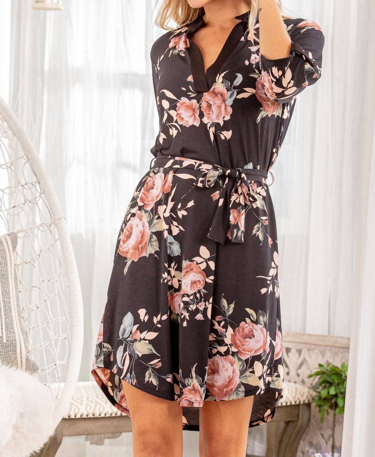 Style 1-686376340-1465 HEIMISH USA Size 3X High Neck Floral Black Cocktail Dress on Queenly