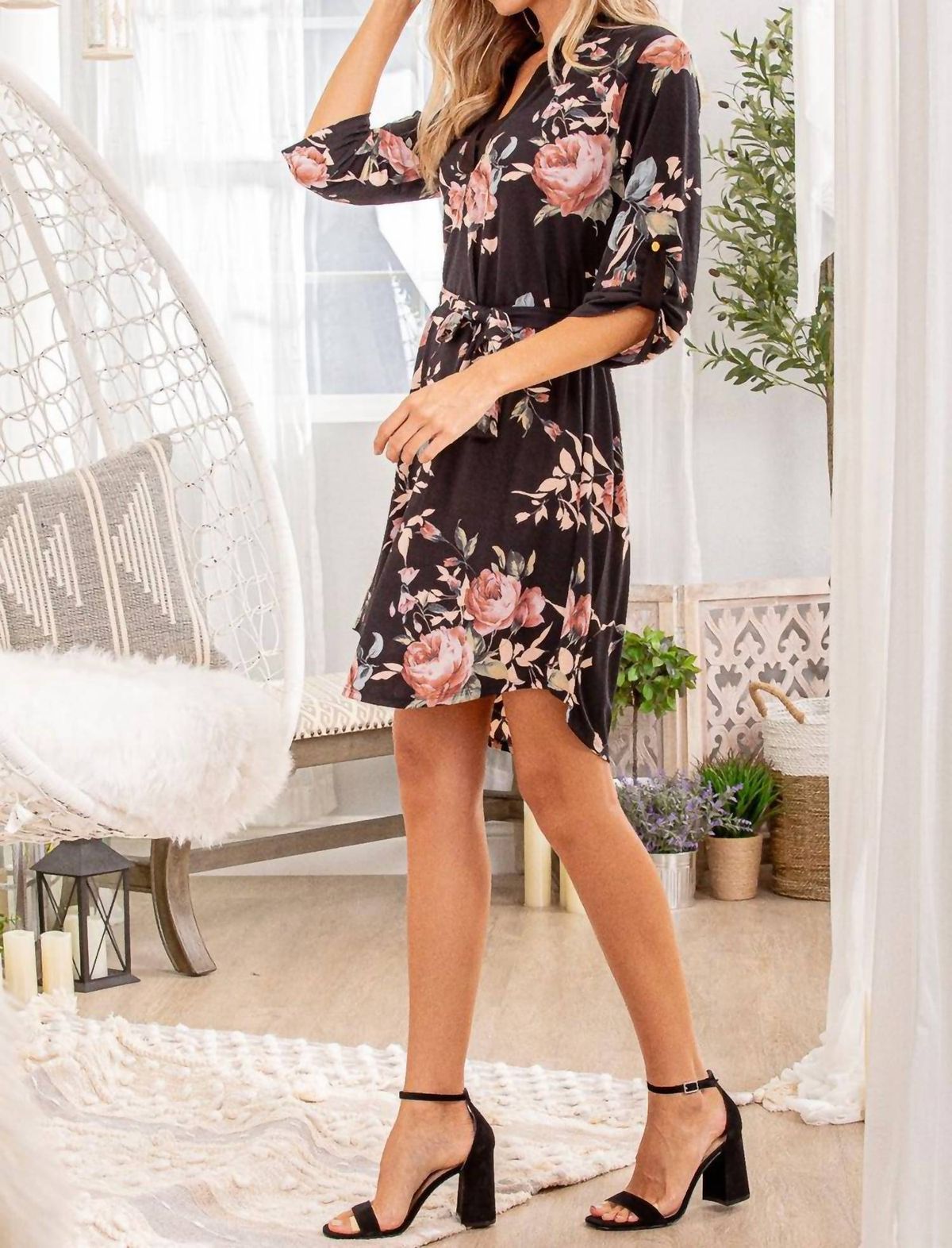 Style 1-686376340-1465 HEIMISH USA Size 3X High Neck Floral Black Cocktail Dress on Queenly