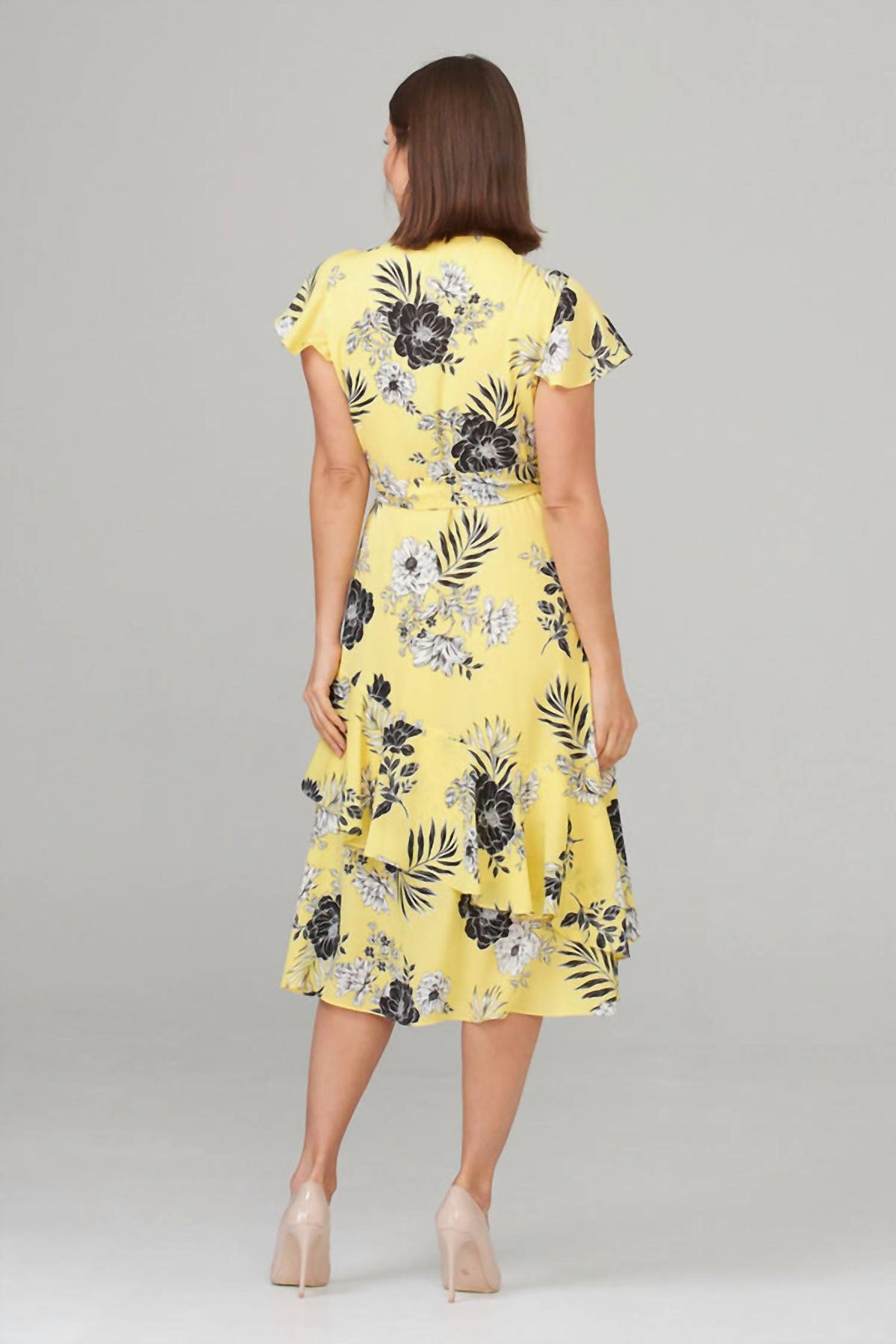 Style 1-776738552-98 Joseph Ribkoff Size 10 Floral Yellow Cocktail Dress on Queenly