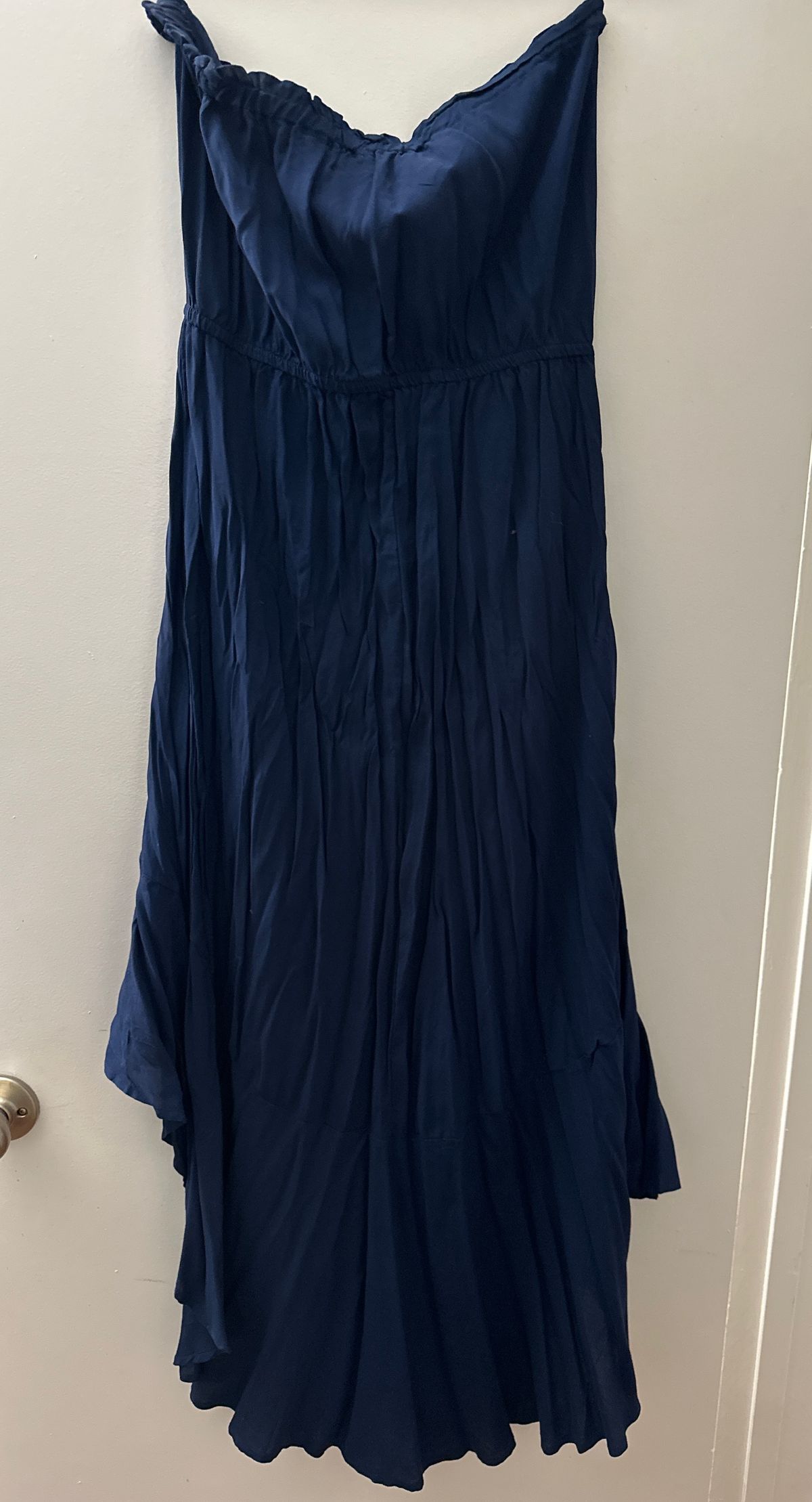 Size L Strapless Blue Side Slit Dress on Queenly