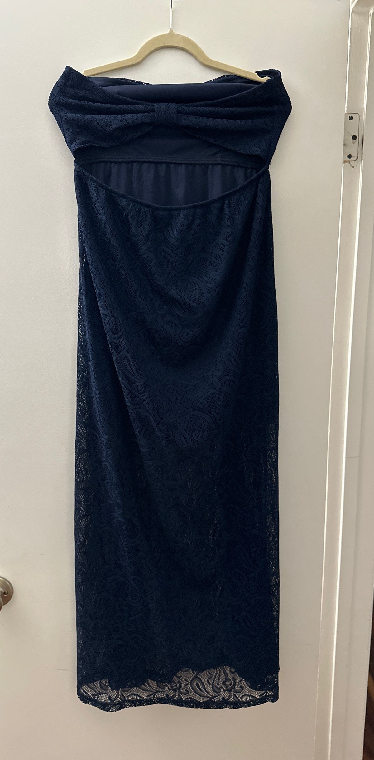 Size L Strapless Blue Floor Length Maxi on Queenly