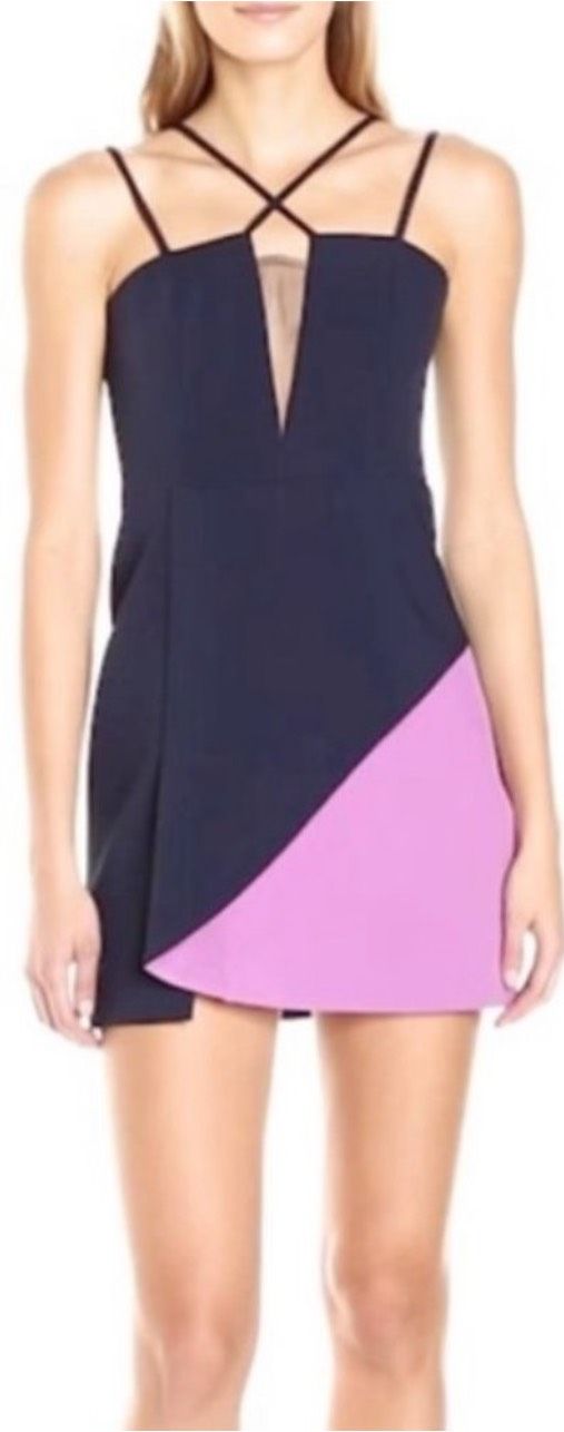 BCBG Size 4 Homecoming Plunge Sheer Navy Purple Cocktail Dress on Queenly