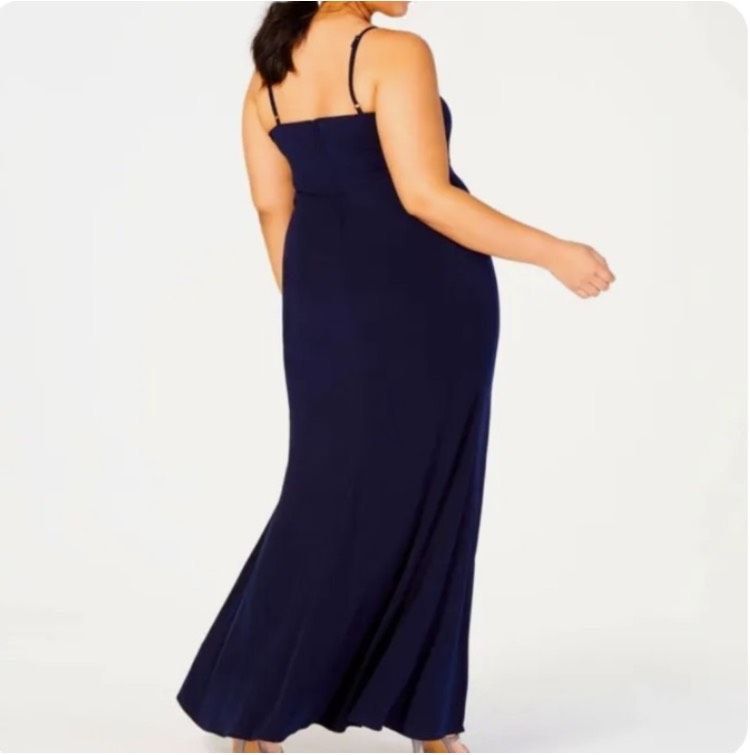 Plus Size 24 High Neck Blue Side Slit Dress on Queenly