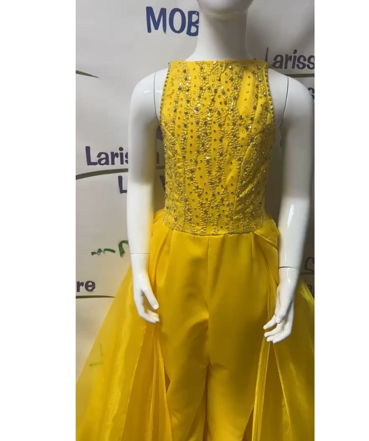 LarissaCoutureLV Girls Size 14 Pageant High Neck Yellow Formal Jumpsuit on Queenly