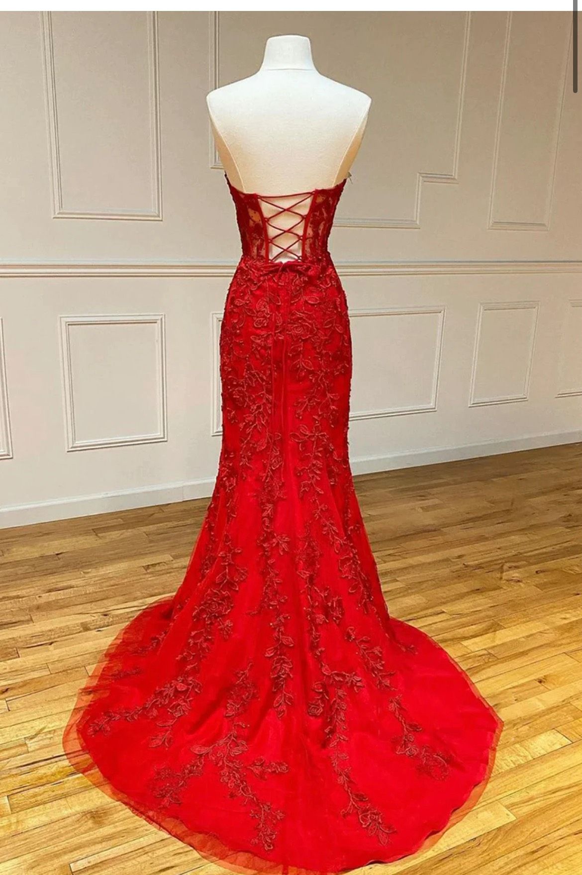 Size S Strapless Red Mermaid Dress on Queenly