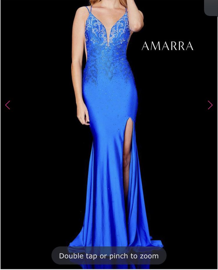 Style #20019 Amarra Size 0 Prom Plunge Blue Side Slit Dress on Queenly