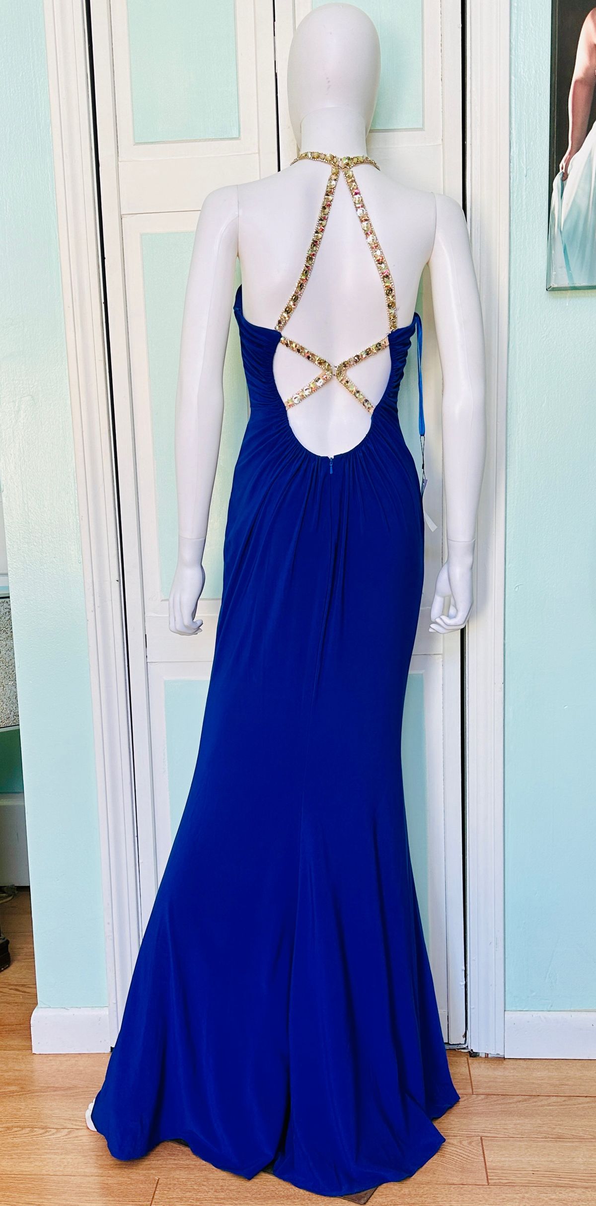 Style 7781 Faviana Size 0 Prom High Neck Royal Blue Mermaid Dress on Queenly